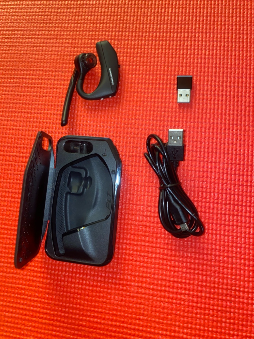 Plantronics Black Bluetooth Headset with Charging Case and USB Cable